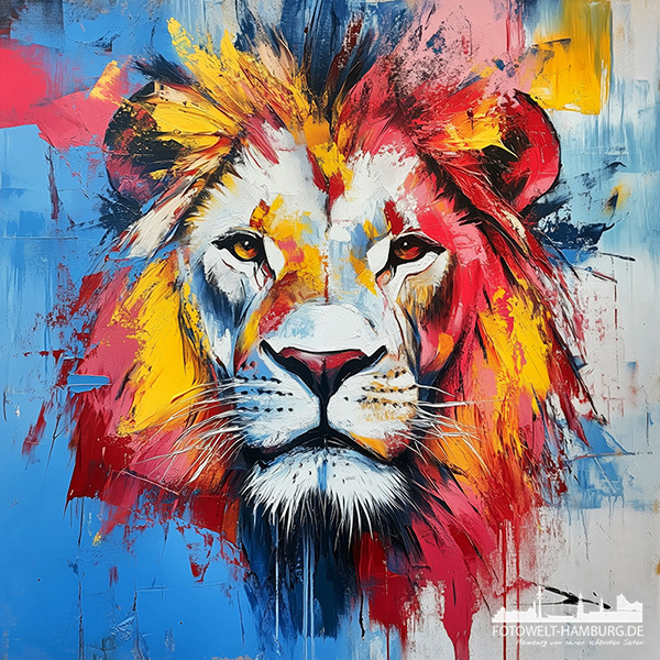 Löwengemälde - modernes Wandbild im Stil eines Gemäldes als Kunstdruck auf Leinwand, Acrylglas oder als Poster