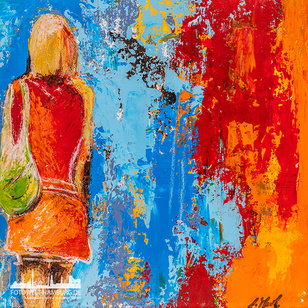 Mädchen in rot - modernes Wandbild im Stil eines Gemäldes als Kunstdruck auf Leinwand, Acrylglas oder als Poster