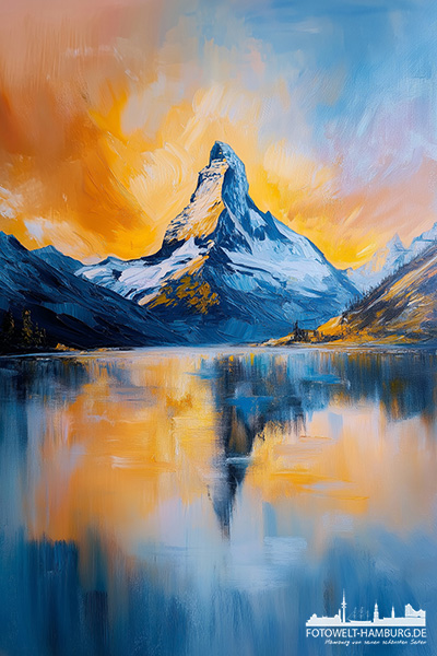 Matterhorn - Alpen Gebirge Wandbild im Stil eines Gemäldes als Kunstdruck auf Leinwand, Acrylglas oder als Poster