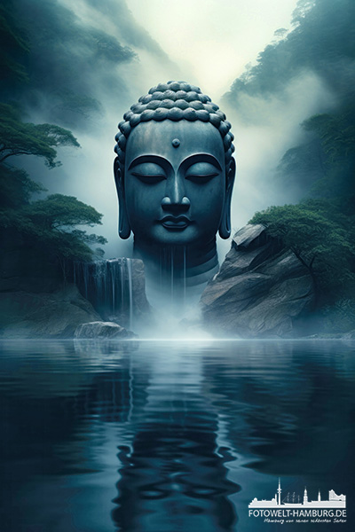 Buddha am See - digitales Gemälde als Kunstdruck auf Leinwand, Acrylglas oder als Poster