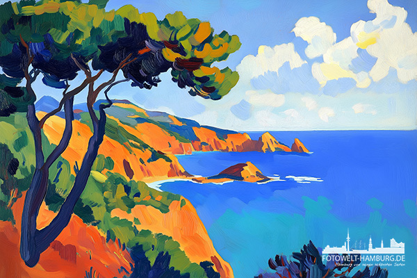 Mittelmeer - modernes Wandbild im Stil eines Gemäldes als Kunstdruck auf Leinwand, Acrylglas oder als Poster