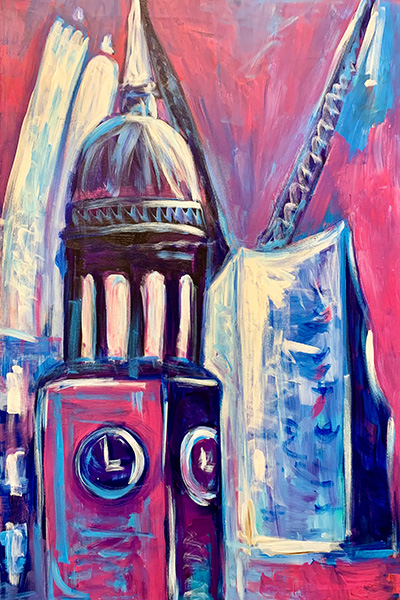 Michel und Elbphilharmonie - Hamburg wie gemalt im Stil eines Aquarellgemäldes auf Leinwand, Acrylglas, Akustikbild oder als Poster