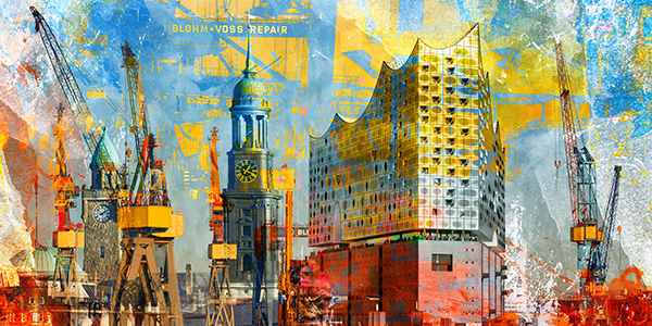 Hamburg Pop-Art Wandbild auf Leinwand, Acrylglas, Akustikbild oder als Poster