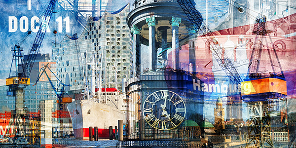 Moderne abstrakte Hamburg Pop-Art Collage - Bild auf Leinwand 