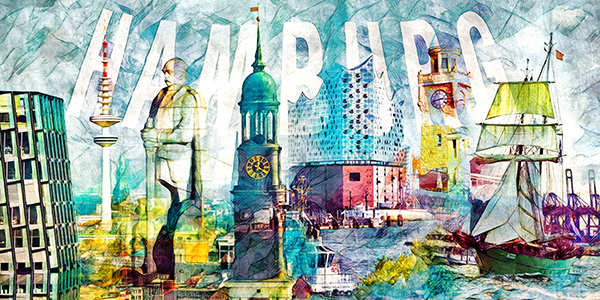 Hamburg Collage 031 - modernes abstraktes Wandbild auf Leinwand