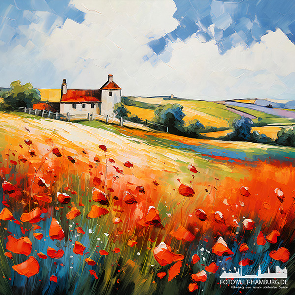 Mohnblumenlandschaft - digitales Gemälde als Kunstdruck auf Leinwand, Acrylglas oder als Poster