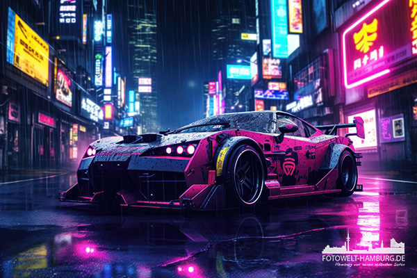Cyberpunk Car - digitales Gemälde als Kunstdruck auf Leinwand, Acrylglas oder als Poster