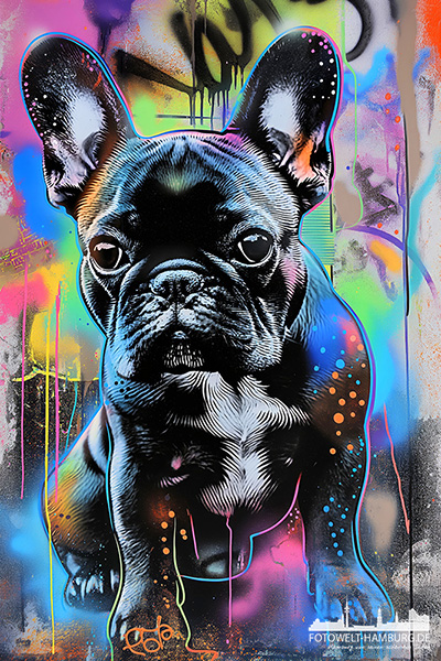 Frenchie Pop Art - modernes Wandbild im Stil eines Gemäldes als Kunstdruck auf Leinwand, Acrylglas oder als Poster
