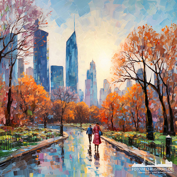 Central Park im Herbst - digitales Gemälde als Kunstdruck auf Leinwand, Acrylglas oder als Poster