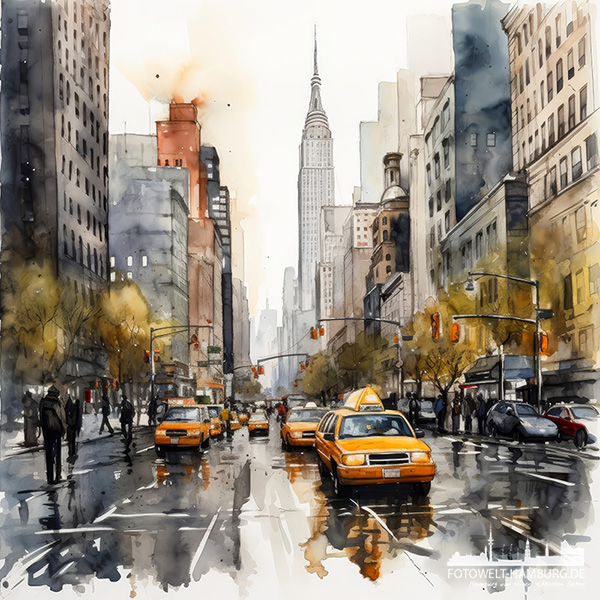 Manhattan im Aquarellstil - modernes Wandbild als Kunstdruck auf Leinwand, Acrylglas oder als Poster