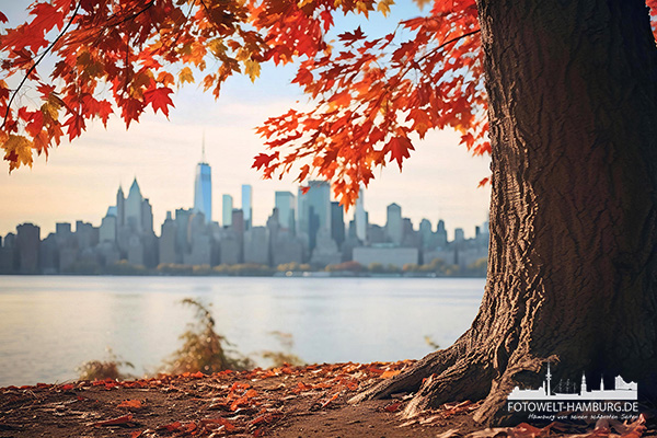 Herbstliches New York - modernes Wandbild als Kunstdruck auf Leinwand, Acrylglas oder als Poster