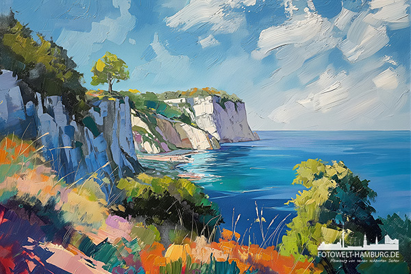 Kreidefelsen - modernes Wandbild im Stil eines Gemäldes als Kunstdruck auf Leinwand, Acrylglas oder als Poster