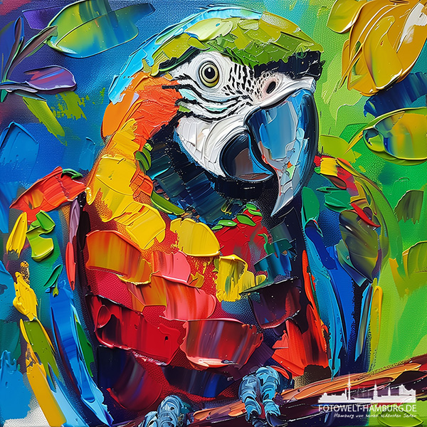 Papagei wie gemalt - modernes Wandbild im Stil eines Gemäldes als Kunstdruck auf Leinwand, Acrylglas oder als Poster