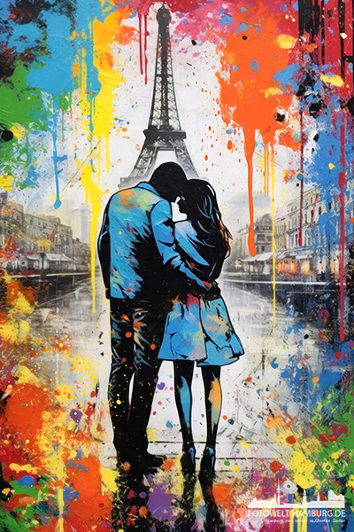 Paris Love - modernes Wandbild als Kunstdruck auf Leinwand, Acrylglas oder als Poster