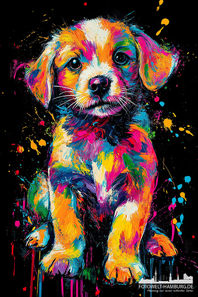 Pop Art Hund - modernes Wandbild im Stil eines Gemäldes als Kunstdruck auf Leinwand, Acrylglas oder als Poster