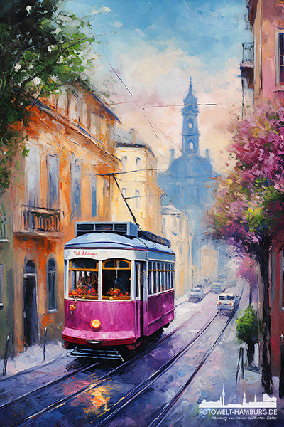 Lissabon - digitales Gemälde als Kunstdruck auf Leinwand, Acrylglas oder als Poster