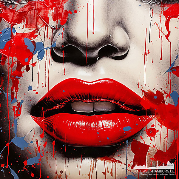 Rote Lippen - modernes Wandbild als Kunstdruck auf Leinwand, Acrylglas oder als Poster