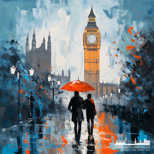 Regnerisches London - digitales Gemälde als Kunstdruck auf Leinwand, Acrylglas oder als Poster