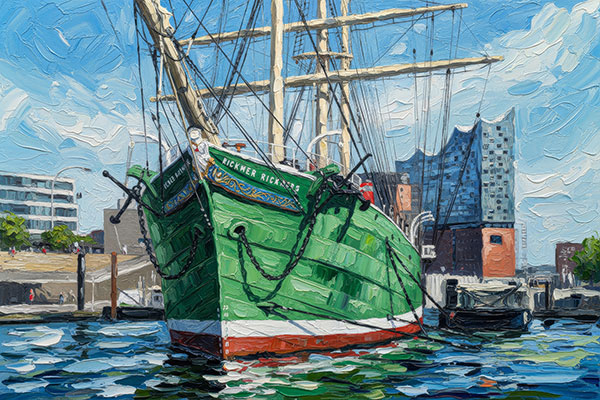 Rickmer Rickmers und Elbphilharmonie - Hamburg Gemälde als Kunstdruck