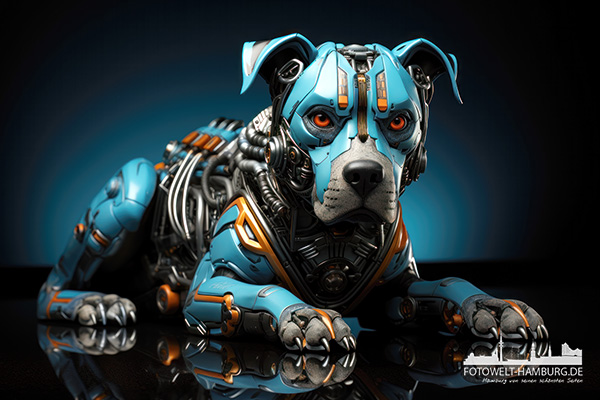 Cyborg Pitbull - modernes Wandbild im Stil eines Gemäldes als Kunstdruck auf Leinwand, Acrylglas oder als Poster