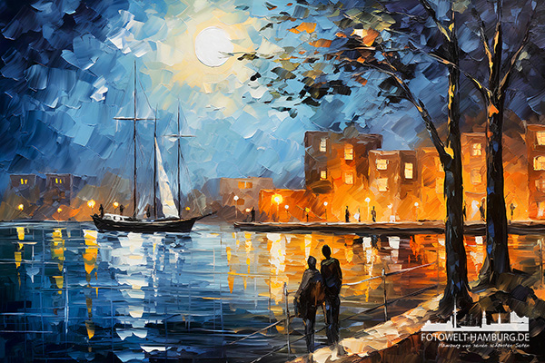 Romantischer Hafen - digitales Gemälde als Kunstdruck auf Leinwand, Acrylglas oder als Poster