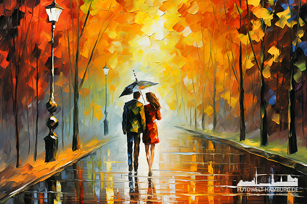 Romantischer Spaziergang - digitales Gemälde als Kunstdruck auf Leinwand, Acrylglas oder als Poster