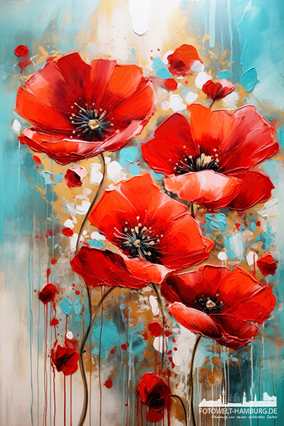 Rote Mohnblumen - modernes Wandbild als Kunstdruck auf Leinwand, Acrylglas oder als Poster