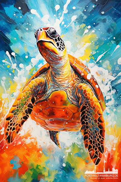 Bunte Schildkröte - digitales Gemälde als Kunstdruck auf Leinwand, Acrylglas oder als Poster