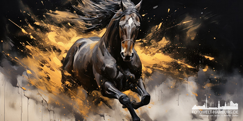 Schwarzes Pferd - digitales Gemälde als Kunstdruck auf Leinwand, Acrylglas oder als Poster