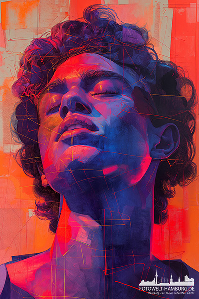 Mann im roten Licht - modernes Wandbild im Stil eines Gemäldes als Kunstdruck auf Leinwand, Acrylglas oder als Poster