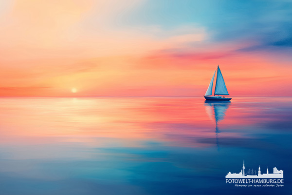 Abendstimmung auf dem Meer - modernes Wandbild im Stil eines Gemäldes als Kunstdruck auf Leinwand, Acrylglas oder als Poster