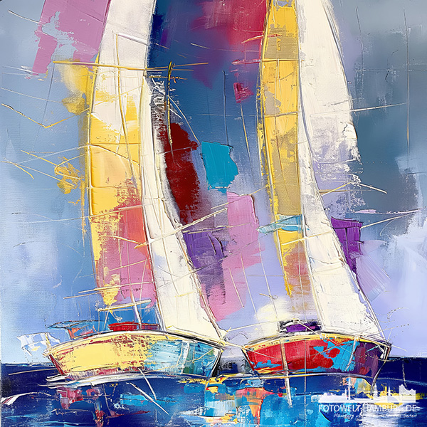 Abstrakte Segelboote - modernes Wandbild im Stil eines Gemäldes als Kunstdruck auf Leinwand, Acrylglas oder als Poster