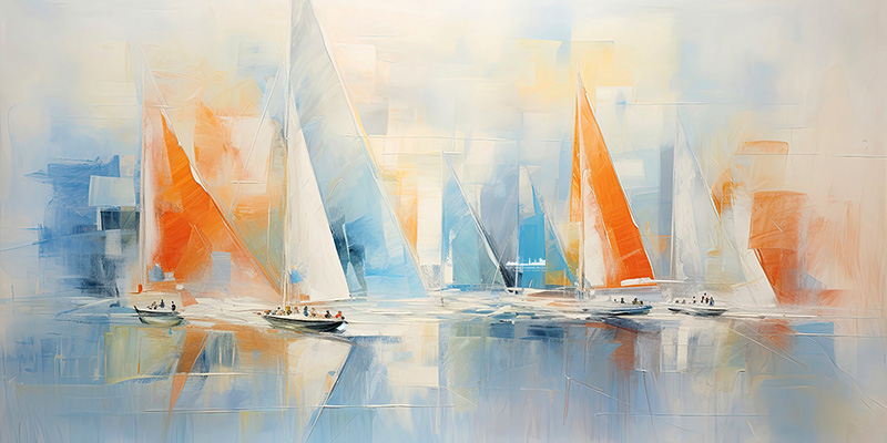 Abstrakte Segelboote - digitales Gemälde als Kunstdruck auf Leinwand, Acrylglas oder als Poster