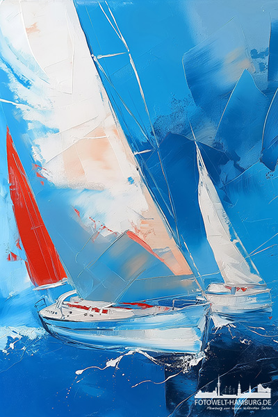 Abstrakte Segelboote - modernes Wandbild im Stil eines Gemäldes als Kunstdruck auf Leinwand, Acrylglas oder als Poster