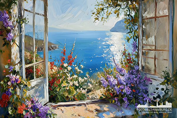 Sommer am Meer - maritimes Wandbild im Stil eines Gemäldes als Kunstdruck auf Leinwand, Acrylglas oder als Poster