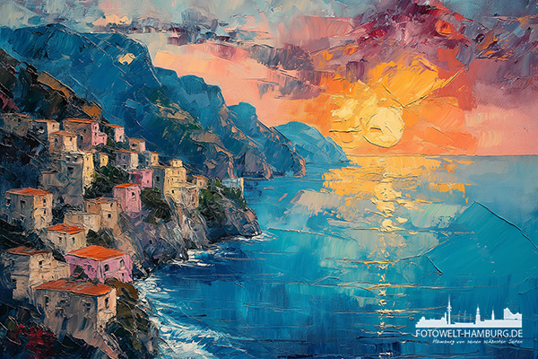 Sonnenuntergang auf Capri - modernes Wandbild im Stil eines Gemäldes als Kunstdruck auf Leinwand, Acrylglas oder als Poster
