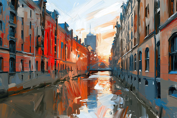 Kehrwiederfleet - Speicherstadt Gemälde als Kunstdruck auf Leinwand, Acrylglas, Akustikbild oder als Poster