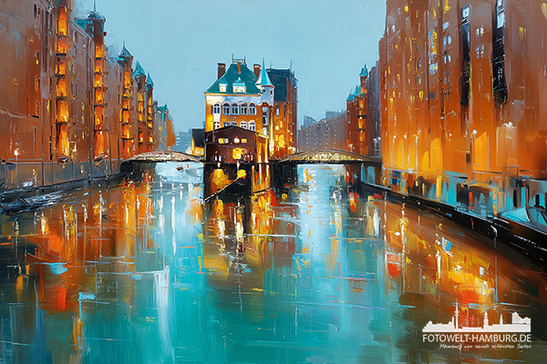 Wasserschloss Gemälde Kunstdruck auf Leinwand, Acrylglas oder als Poster