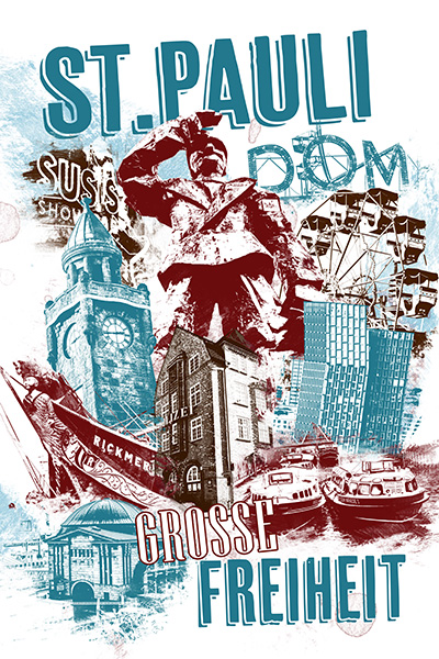 St. Pauli - Modernes Hamburg Pop-Art Bild auf Leinwand, Acrylglas, Akustikbild oder als Poster