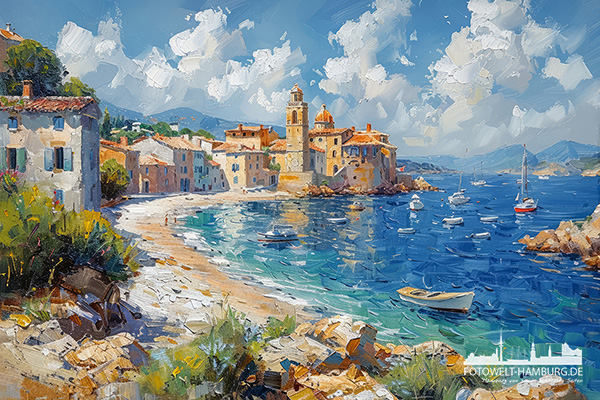 St. Tropez - modernes Wandbild im Stil eines Gemäldes als Kunstdruck auf Leinwand, Acrylglas oder als Poster