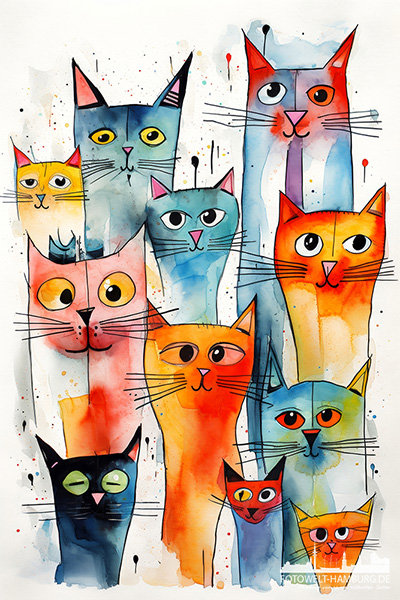 Strange Cats - modernes Wandbild im Stil einer Illustration als Kunstdruck auf Leinwand, Acrylglas oder als Poster