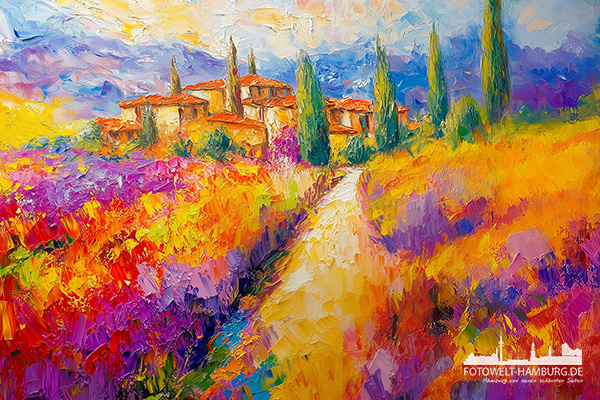 Toskanische Landschaft - modernes Wandbild im Stil eines Gemäldes als Kunstdruck auf Leinwand, Acrylglas oder als Poster