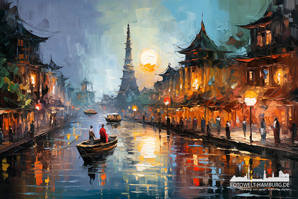 Traum von Bangkok - digitales Gemälde als Kunstdruck auf Leinwand, Acrylglas oder als Poster