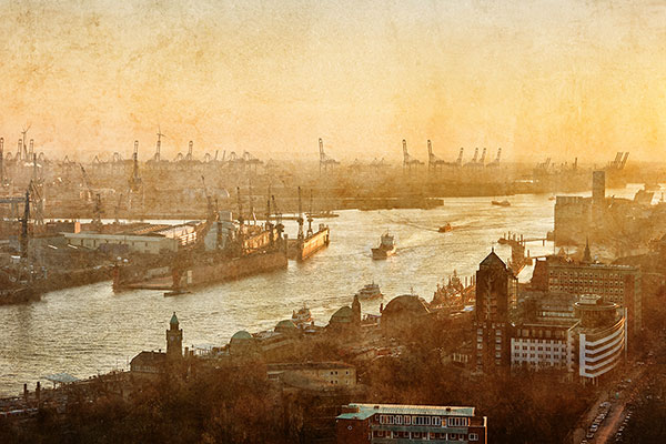 Traumhafter Horizont - Kunstvolles Hamburg Bilder auf Leinwand, hinter Acrylglas oder Akustikbild