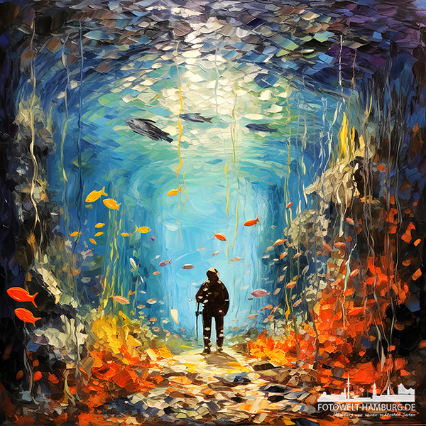 Unterwasserreise - digitales Gemälde als Kunstdruck auf Leinwand, Acrylglas oder als Poster