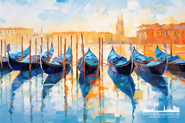 Venezianische Gondeln - modernes Wandbild als Kunstdruck auf Leinwand, Acrylglas oder als Poster