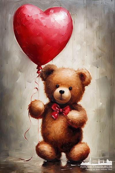 Verliebter Teddy Bär - modernes Wandbild als Kunstdruck auf Leinwand, Acrylglas oder als Poster