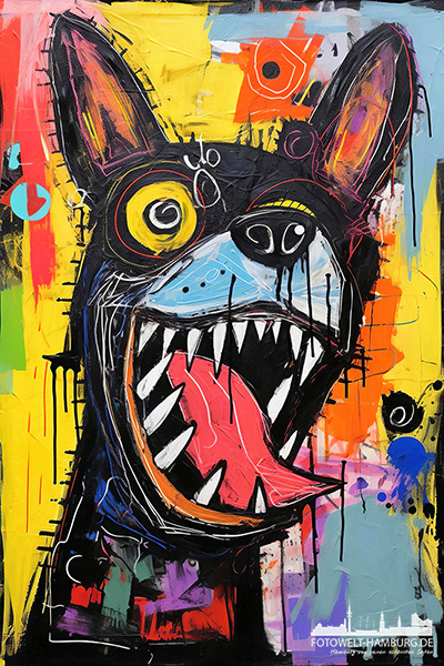 Verrückter Hund - modernes Wandbild als Kunstdruck auf Leinwand, Acrylglas oder als Poster