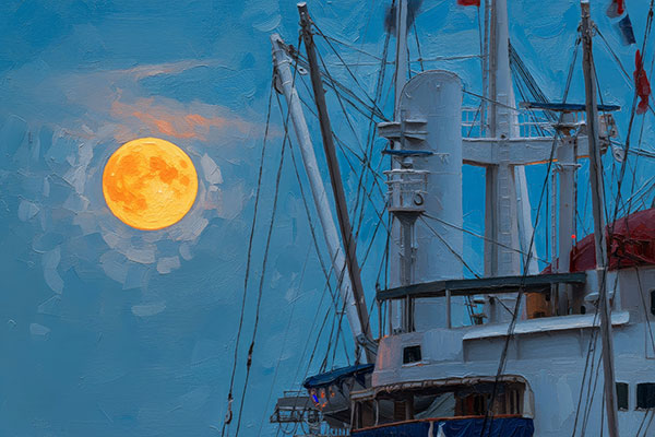 Vollmond und Cap San Diego - Hamburg Gemälde als Kunstdruck auf Leinwand