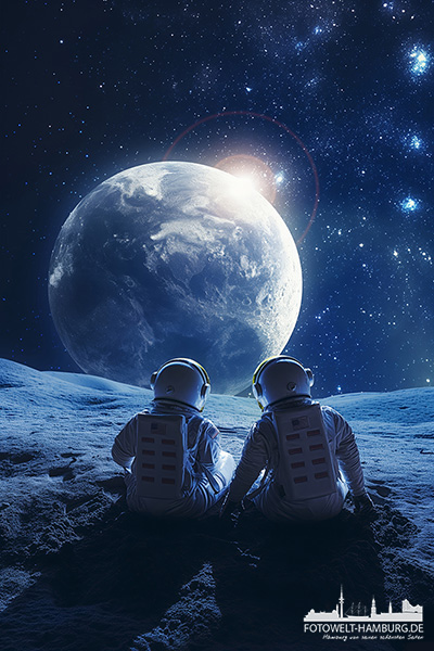 Zwei Astronauten - modernes Wandbild im Stil einer Illustration als Kunstdruck auf Leinwand, Acrylglas oder als Poster